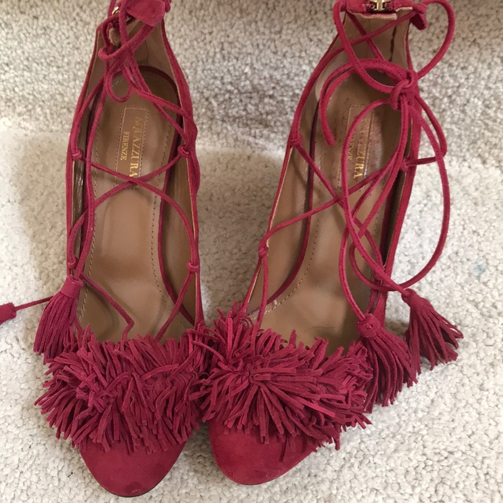 AQUAZZURA 💋❤️💋 “WILD THING” 4” HEELS RICH BURGUNDY SUEDE SIZE 37 or US 7
